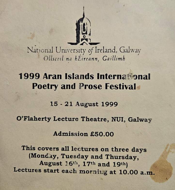 A pass to the 1999 Aran Islands International Poetry and Prose Festival.